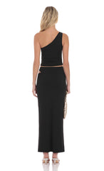 Cutout Embellished Maxi Skirt in Black
