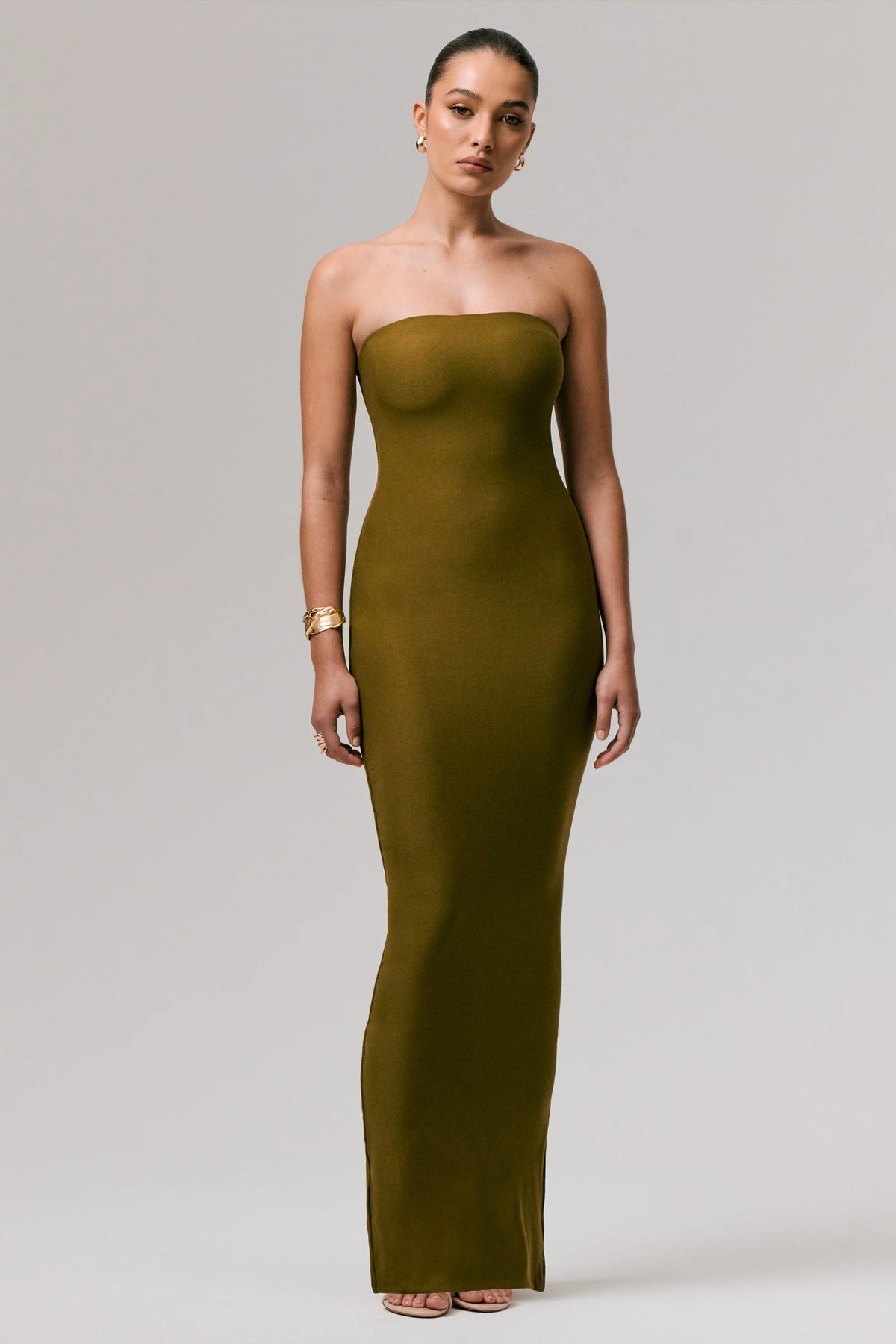 Angelie | Green Bandeau Bodycon Maxi Dress