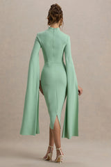 Linden | Light Green Bodycon Cape-Sleeve Midi Dress