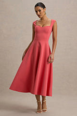 Andromeda | Coral Sweetheart Midi Dress