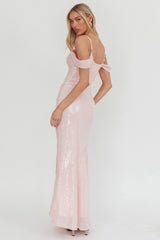Madrid Sunset Off-Shoulder Sequin Maxi Dress Pink