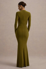 Reid | Green Long-Sleeve Gathered Maxi Dress