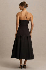 Briella | Black Bandeau Maxi Dress With Gold-Button Detailing