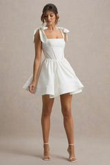 Mochi | White Skater Mini Dress With Bow Straps