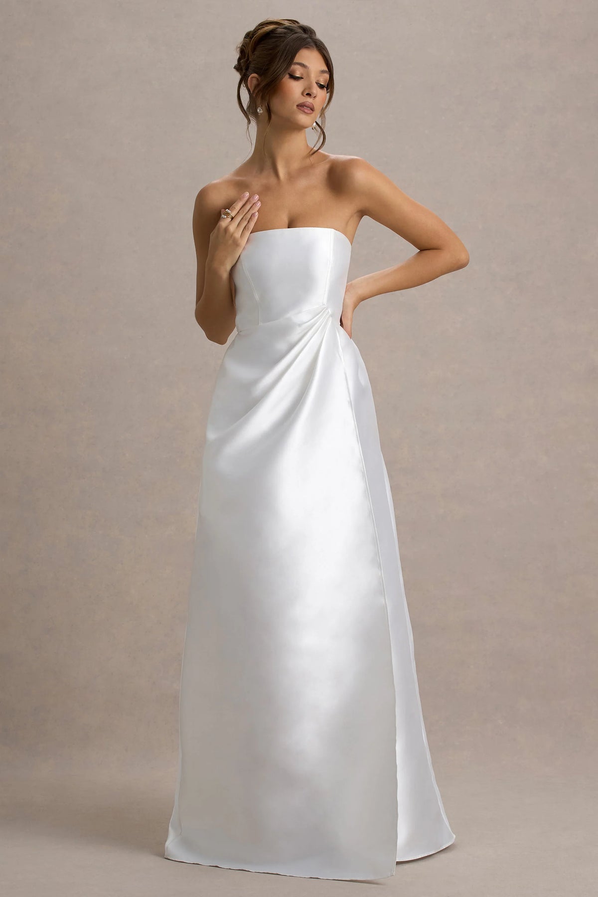 Universe | White Bandeau Split Puff-Skirt Maxi Dress