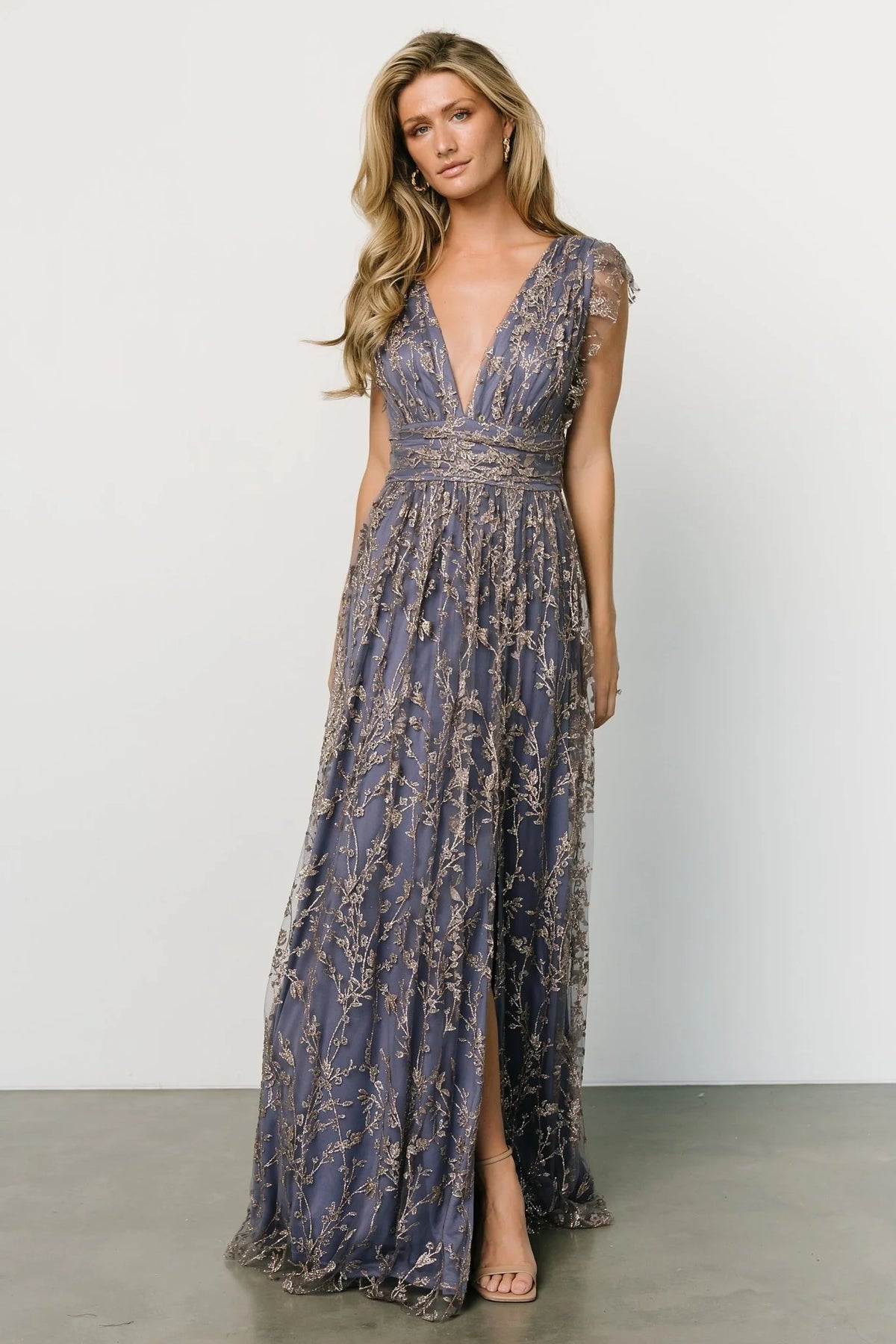 Arlene Shimmer Gown | Blue + Gold