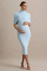 Augustina | Powder Blue Maternity Midi Dress With Cape