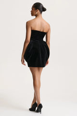 Bryanna | Black Velvet Sweetheart Mini Dress With Tulip Skirt