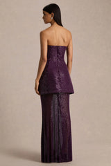 Luciana | Purple Embellished Bandeau Maxi Dress