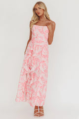 Serif Ruffle Trim Split Maxi Dress Pink