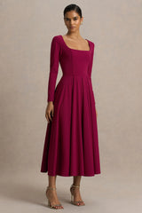 Alison | Burgundy Square-Neck A-Line Midi Dress