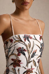 Kyle | Cream Sequin Floral Embellished Square-Neck Maxi Dress