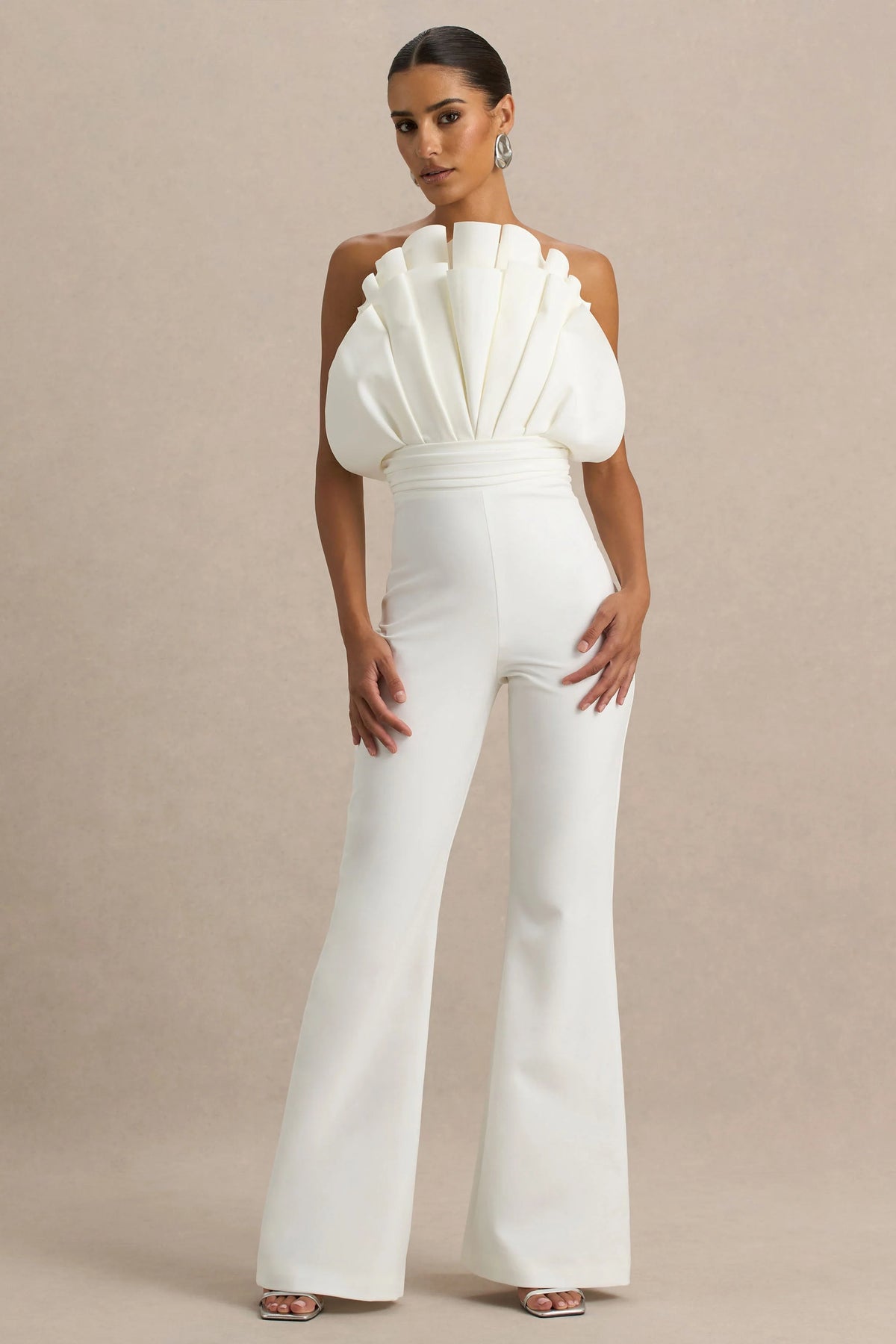 Riga | White Ruffled Asymmetric Jumpsuit