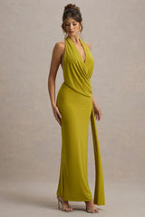 Rosina | Green Halter-Neck Draped Maxi Dress With Sash