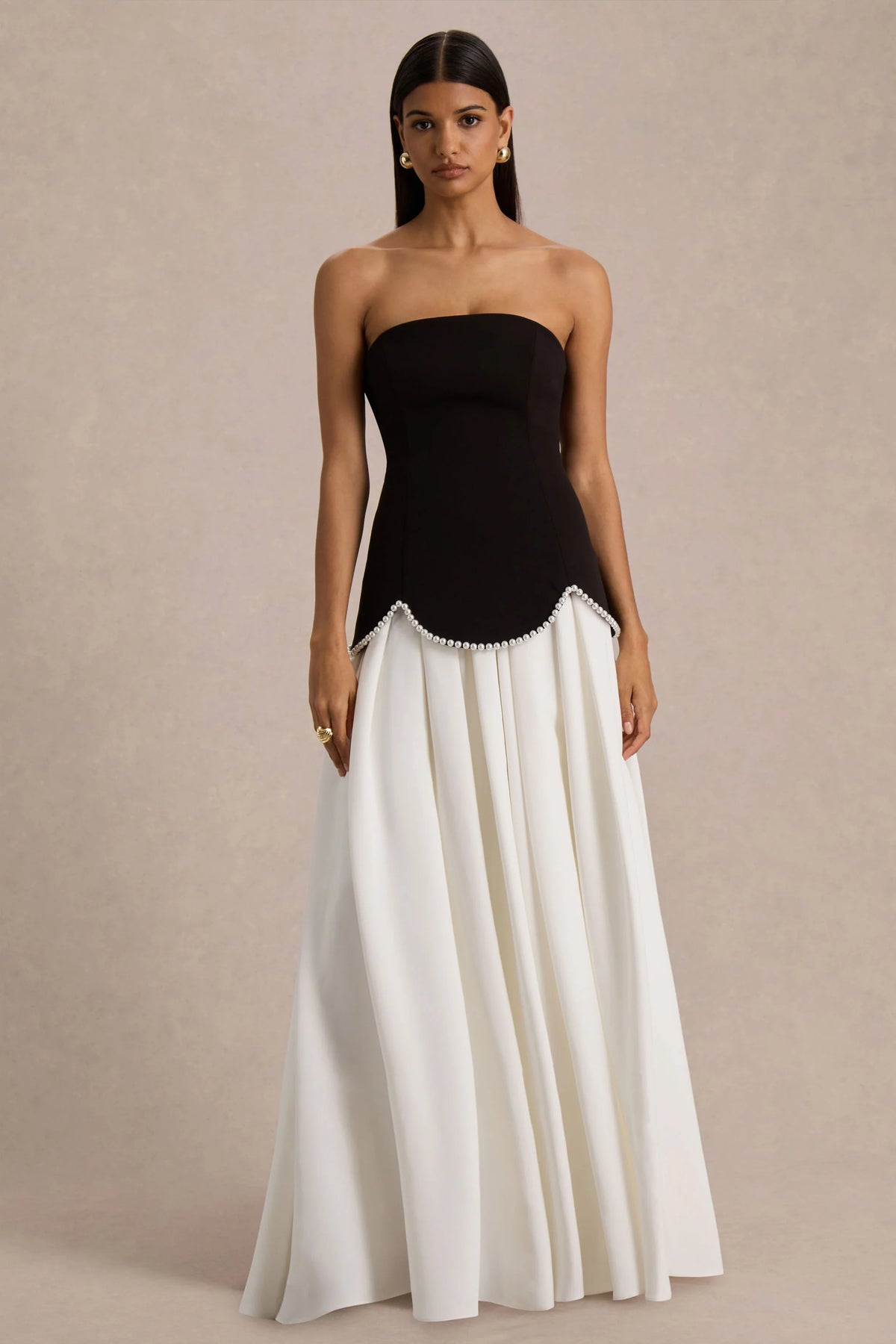 Wendy | Black And White Maxi Dress With Drop-Waist