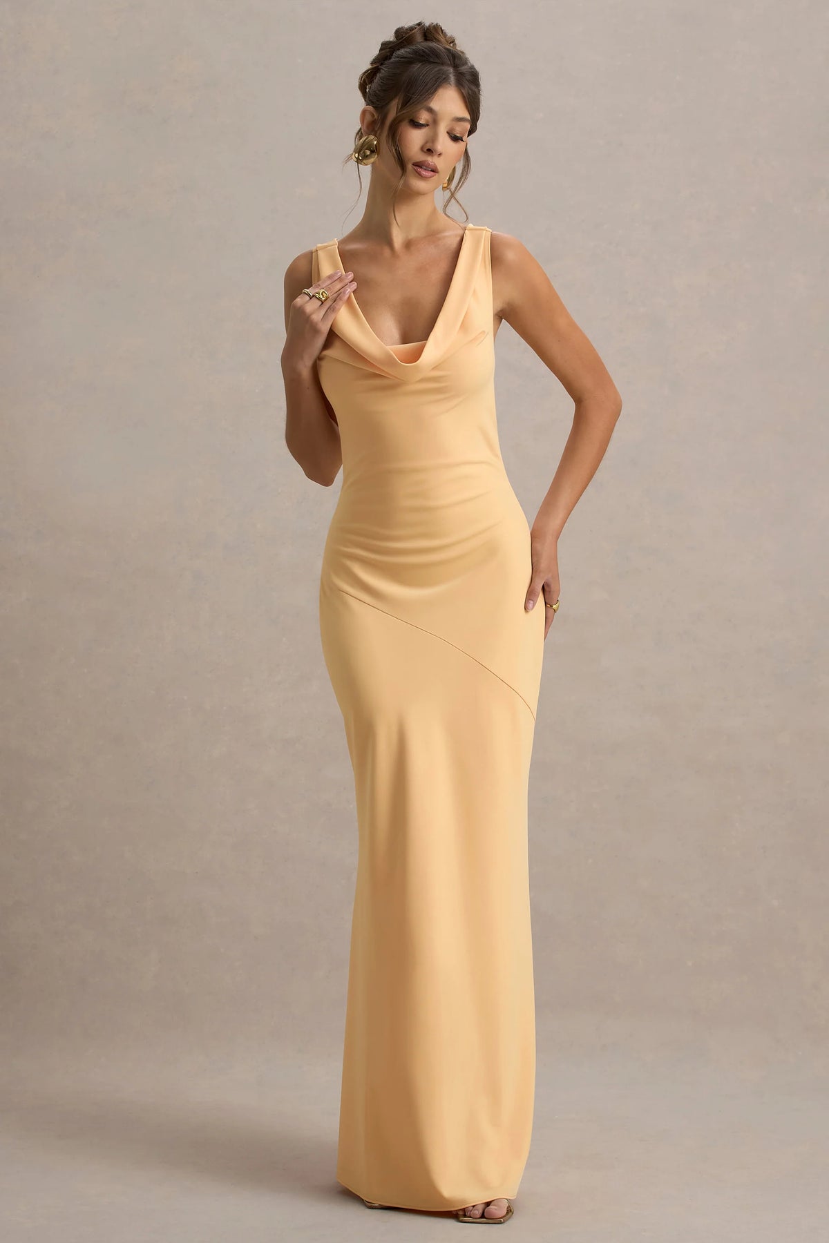 Alesso | Peach Satin Cowl-Neck Slip-Maxi Dress