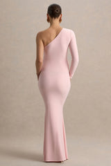 Heloise | Pink Asymmetric One-Sleeve Maternity Maxi Dress