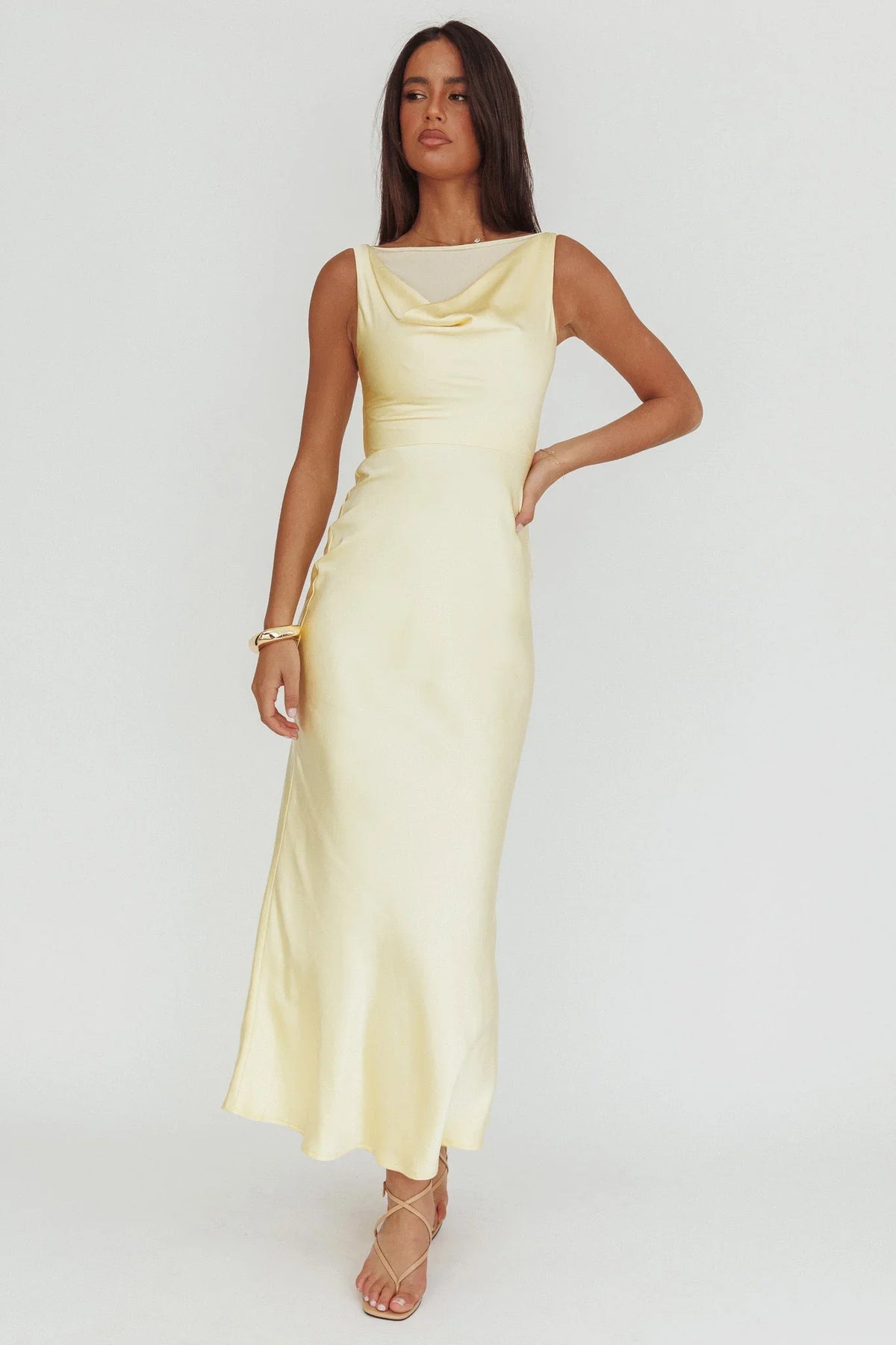 Venus Rising Sleeveless Cowl Neck Maxi Dress Butter