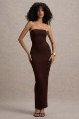 Angelie | Brown Bandeau Bodycon Maxi Dress