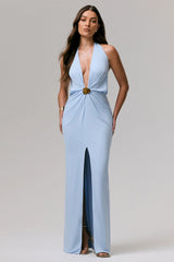 Shooting Star | Powder Blue Plunge-Neck Wrap Maxi Dress With Waist Detail