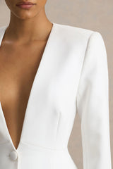 Rosalina | White Extreme-Plunge Neck Tailored Blazer