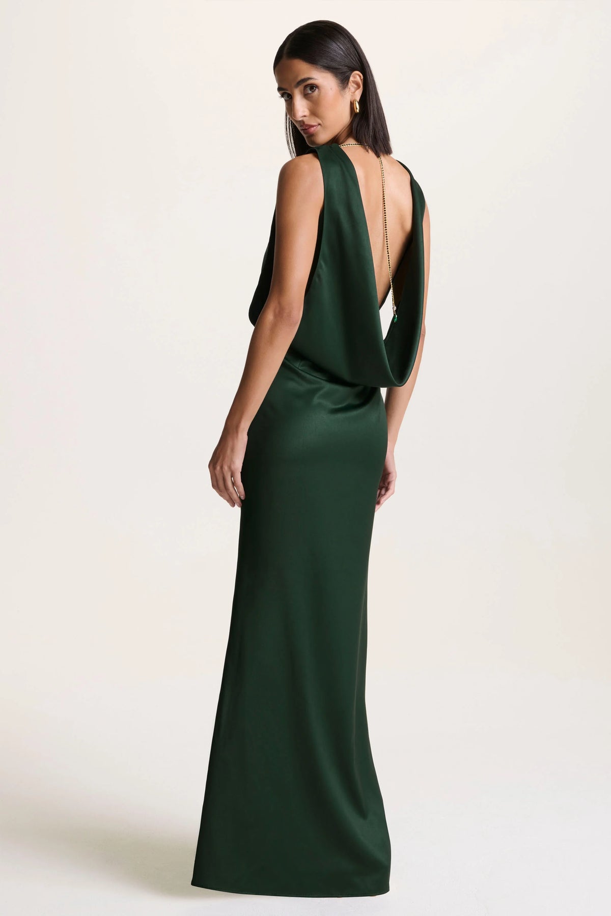 Stacey | Dark Green Slashed-Neck Maxi Dress With Open-Back And Embellished Detail