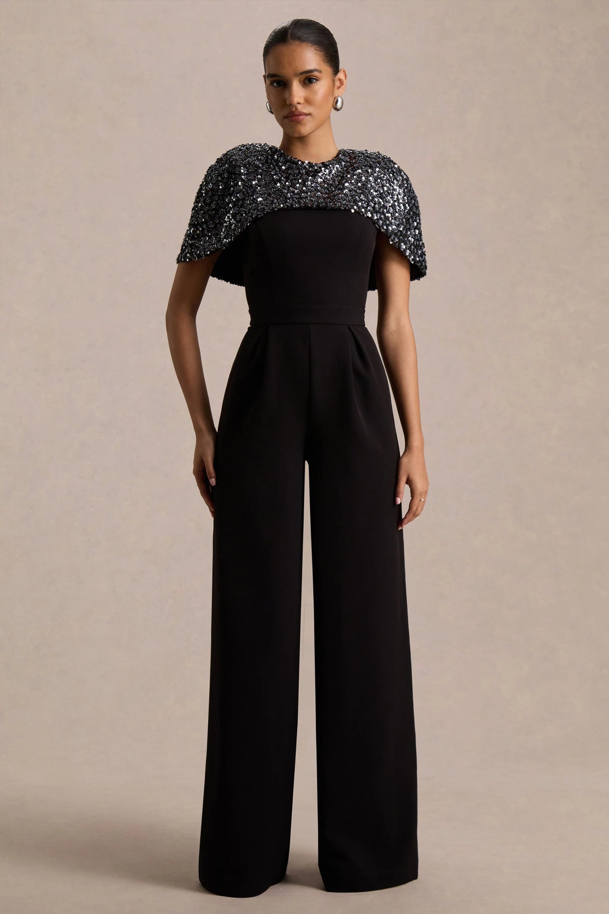 Eloriana | Black Hand-Embellished High-Neck Jumpsuit
