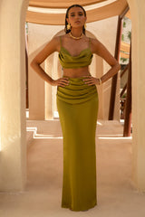 Rosita | Khaki Ruched Maxi Skirt