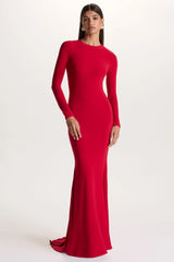 One Step Ahead | Red Long Sleeve Backless Fishtail Maxi Dress
