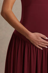 Outline | Burgundy High-Neck Maternity Maxi Dress With Draped Skirt