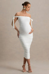 Chandelier | White Bardot Maternity Midi Dress With Bow Details