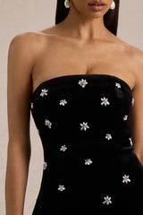 Beloved | Burgundy Velvet Hand-Embellished Square-Neck Mini Dress