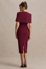 Baylor | Burgundy Midi-Dress With Cape-Detail