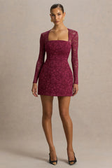 Bijou | Burgundy Lace Long-Sleeve Mini Dress