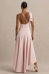 Julieta | Baby Pink Asymmetric-Neck Maxi Dress With Bow Detail And Open-Back