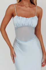 Nerida Sheer Waist Back Twist Maxi Dress Blue