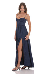 Floral Jacquard Maxi Dress in Navy