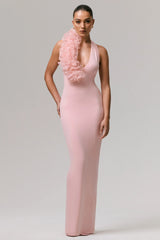 Harriet | Pink Plunge-Neck Maxi Dress With Floral Detail