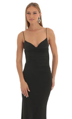 Lace Open Back Maxi Dress in Black