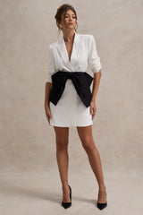 Prized | White Tailored Blazer Dress With Black Bow