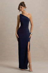 Dressing Up | Navy One Shoulder Maxi Dress With Open Back Detail