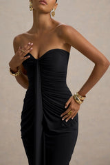 Ali | Black Sweetheart Ruched Wrap Maxi Dress