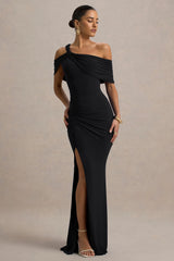 Nala | Black Asymmetric Maxi Dress With Split