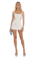 Flower Sequin Dress in White