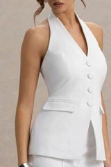 Tecla | White Button-Up Tailored Waistcoat