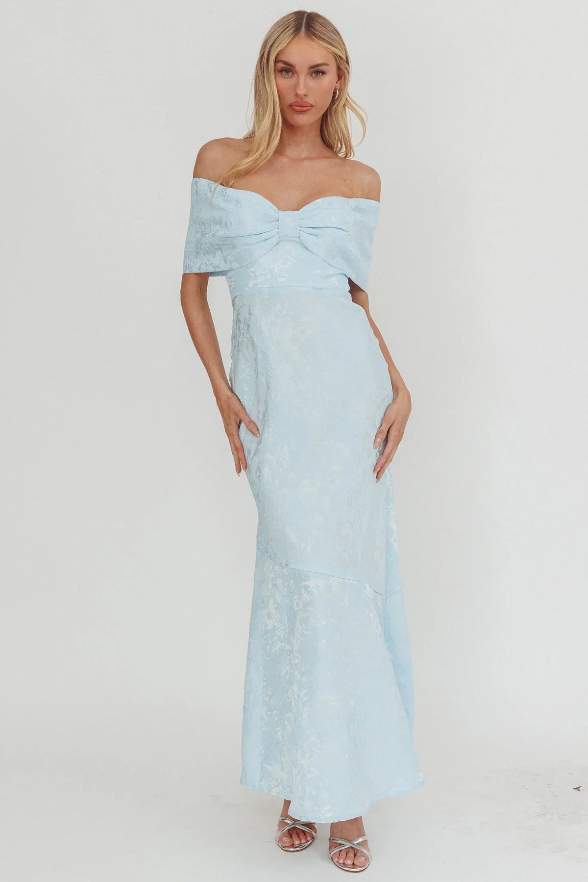 Fairytales Off-Shoulder Jacquard Maxi Dress Blue