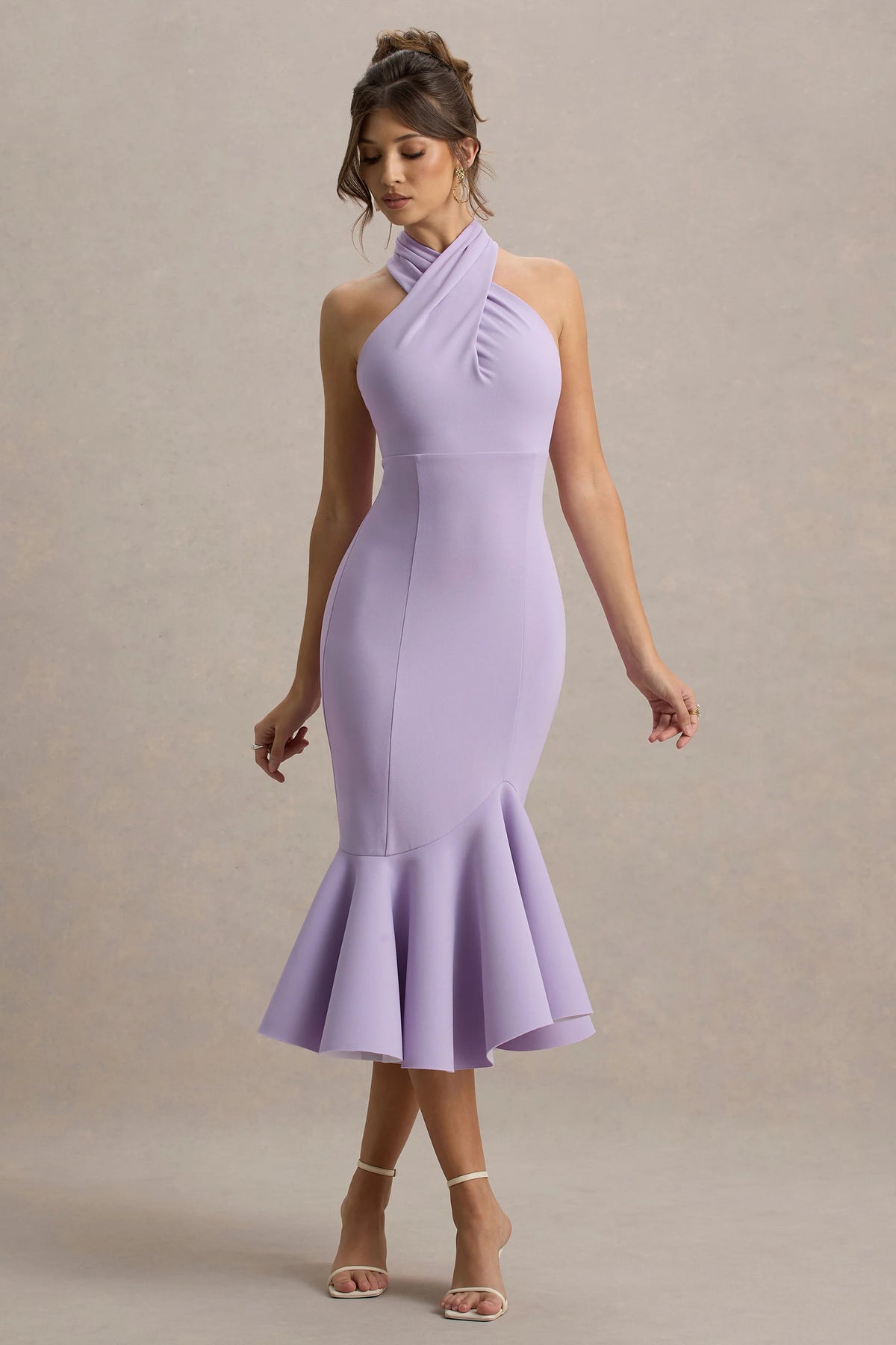 Valletta | Lilac Halter-Neck Ruffle-Trim Midi Dress