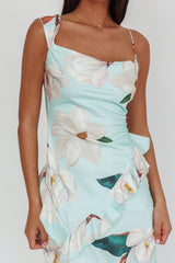 Sunshine Eternity Asymmetric Neckline Ruffle Maxi Dress Floral Mint