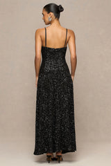 Allora | Black Sequin Bandeau Maxi Dress With Pleated Skirt