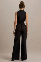 Trixie | Black Plunge-Neck Tailored Jumpsuit
